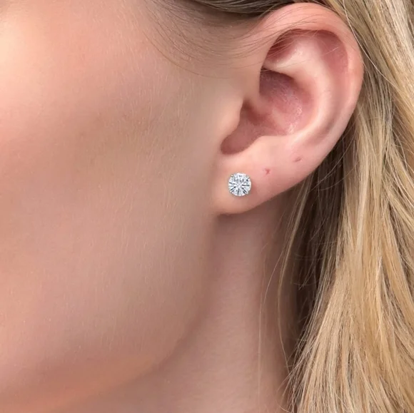 CERTIFIED 14k White Gold 2.ct Diamond Stud Earrings Moissanite Charles Colvard - Picture 4 of 6